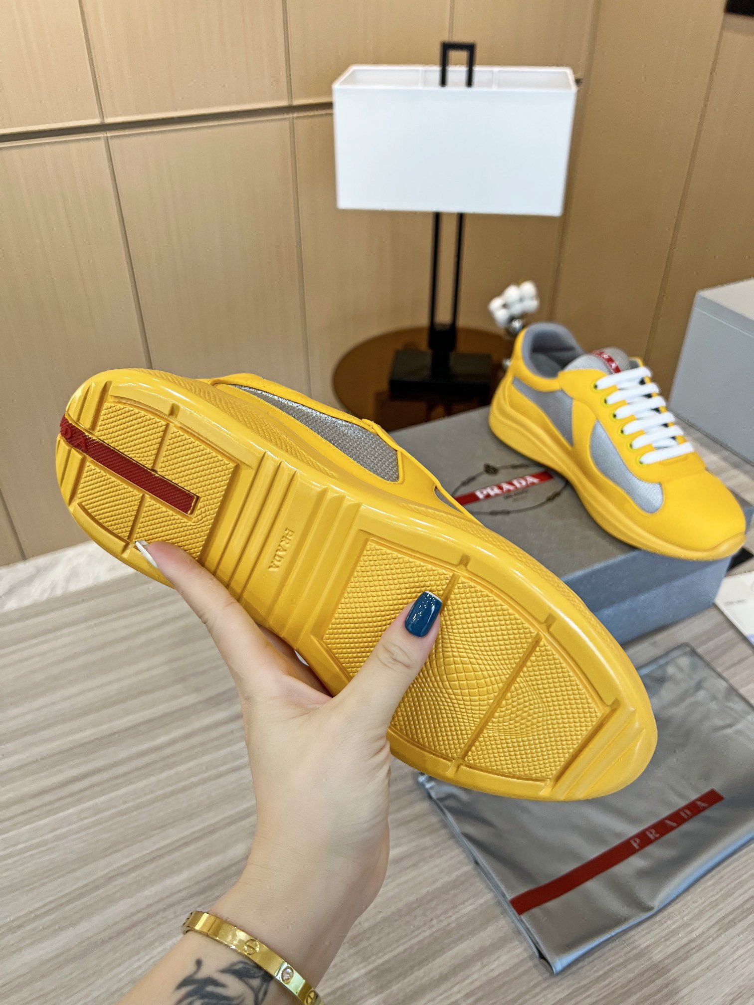 Prada America's Cup Sneakers in Yellow Rubber and Bike Fabric