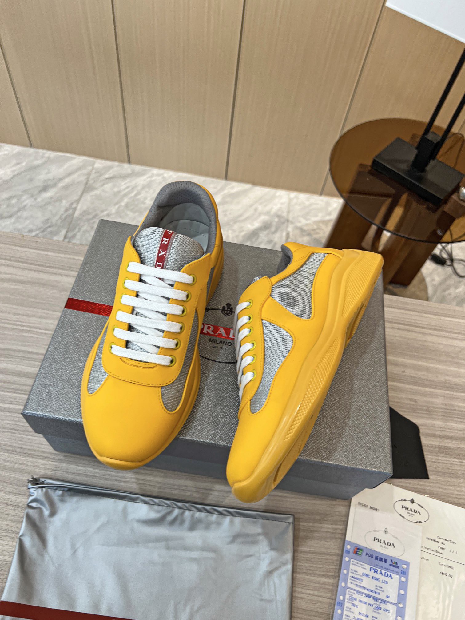 Prada America's Cup Sneakers in Yellow Rubber and Bike Fabric