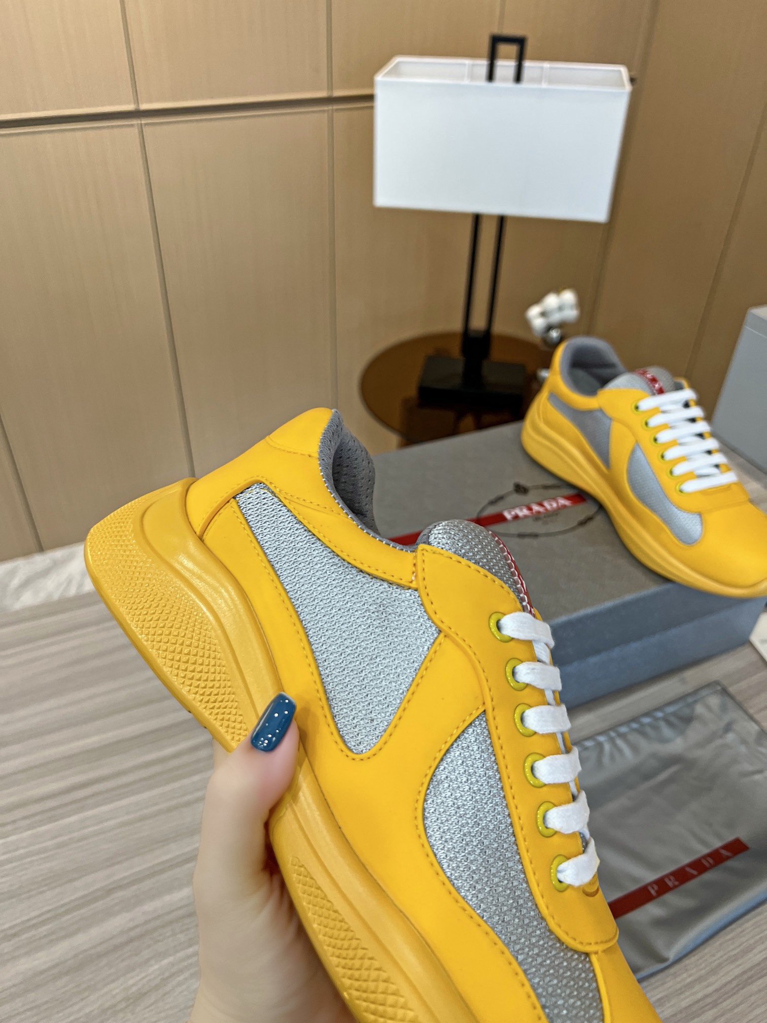 Prada America's Cup Sneakers in Yellow Rubber and Bike Fabric