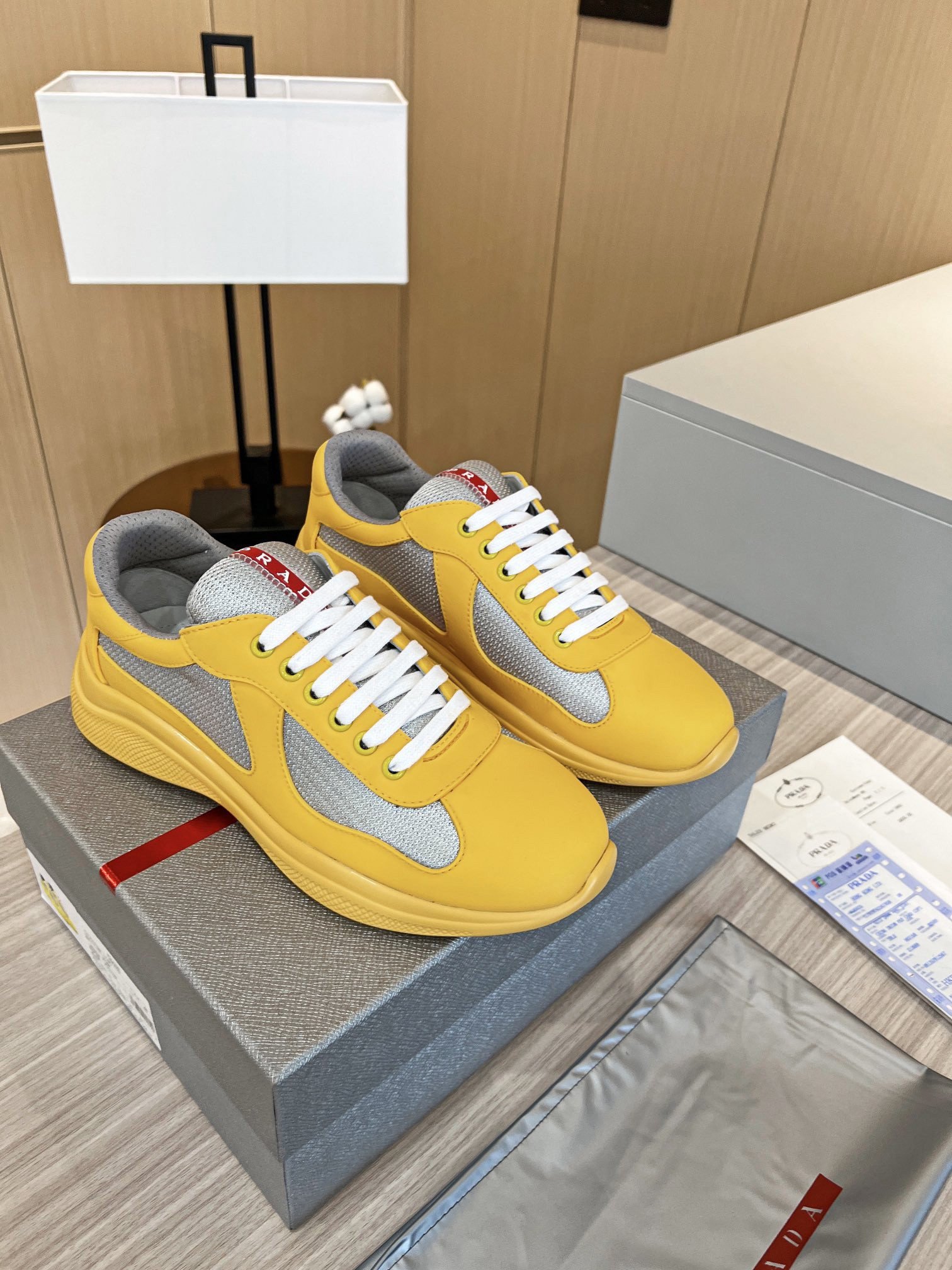 Prada America's Cup Sneakers in Yellow Rubber and Bike Fabric