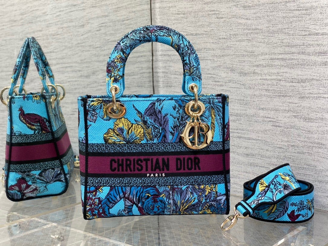 Dior Lady D-Lite Medium Bag In Multicolor Toile de Jouy Voyage Embroidery