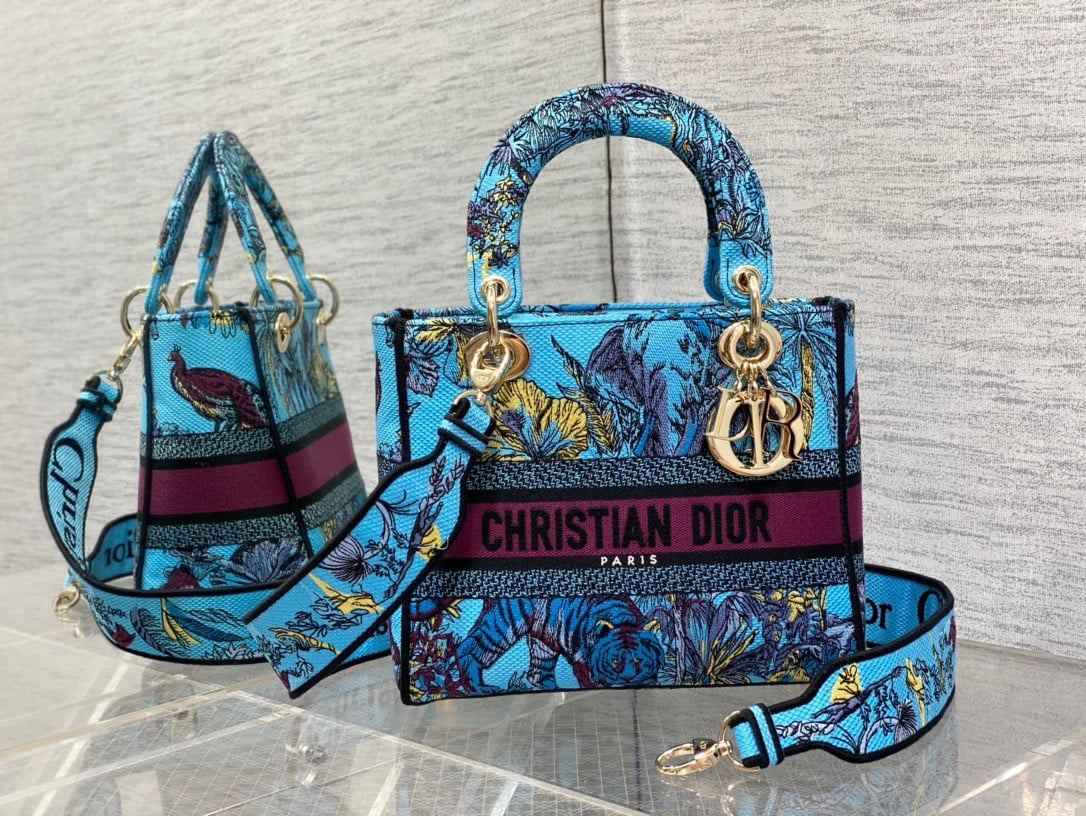 Dior Lady D-Lite Medium Bag In Multicolor Toile de Jouy Voyage Embroidery