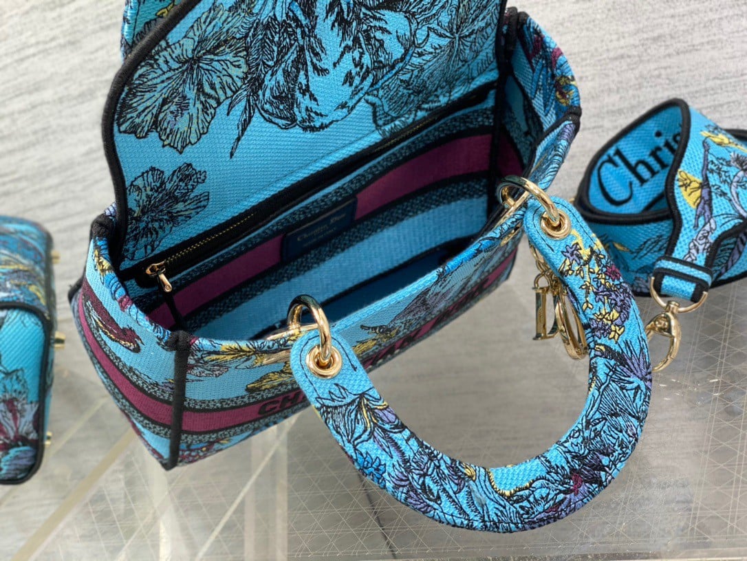 Dior Lady D-Lite Medium Bag In Multicolor Toile de Jouy Voyage Embroidery