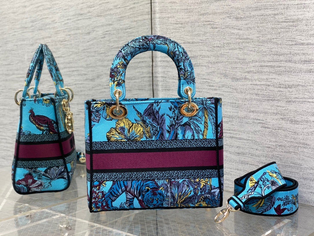 Dior Lady D-Lite Medium Bag In Multicolor Toile de Jouy Voyage Embroidery