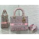 Dior Lady D-Lite Medium Bag in Grey and Pink Toile de Jouy Reverse Embroidery