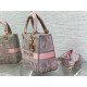 Dior Lady D-Lite Medium Bag in Grey and Pink Toile de Jouy Reverse Embroidery