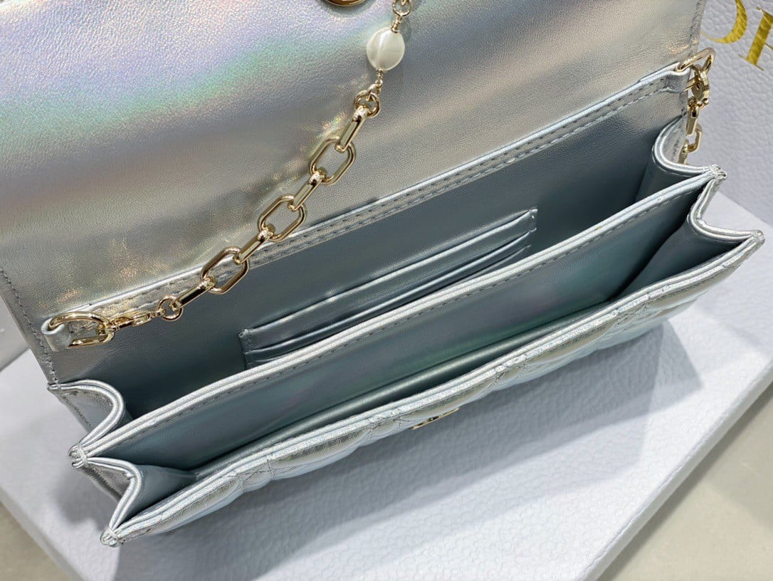 Dior Miss Dior Mini Bag In Iridescent Metallic Silver Lambskin