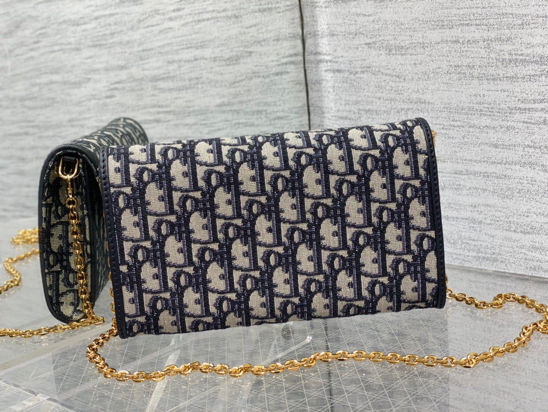 Dior Bobby East-West Chain Pouch in Blue Oblique Jacquard