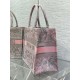 Dior Medium Book Tote Bag in Grey and Pink Toile de Jouy Reverse Embroidery