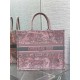 Dior Large Book Tote Bag in Pink and Gray Toile de Jouy Sauvage Embroidery