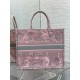 Dior Large Book Tote Bag in Pink and Gray Toile de Jouy Sauvage Embroidery