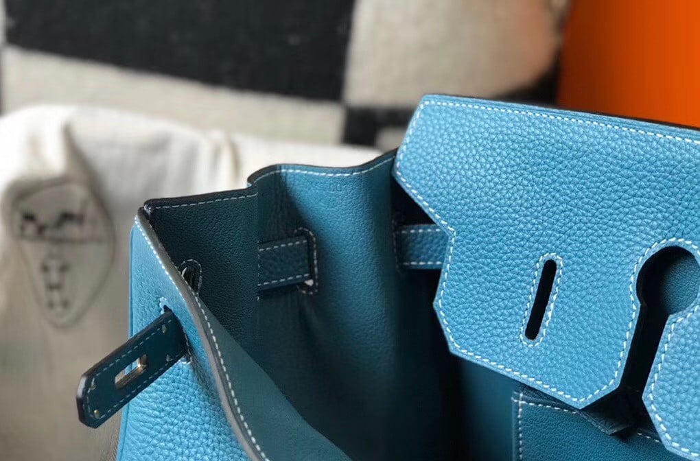 Hermes Birkin 30 Bag in Blue Jean Clemence Leather with GHW