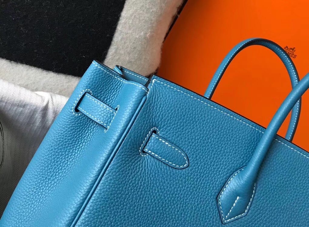 Hermes Birkin 30 Bag in Blue Jean Clemence Leather with GHW