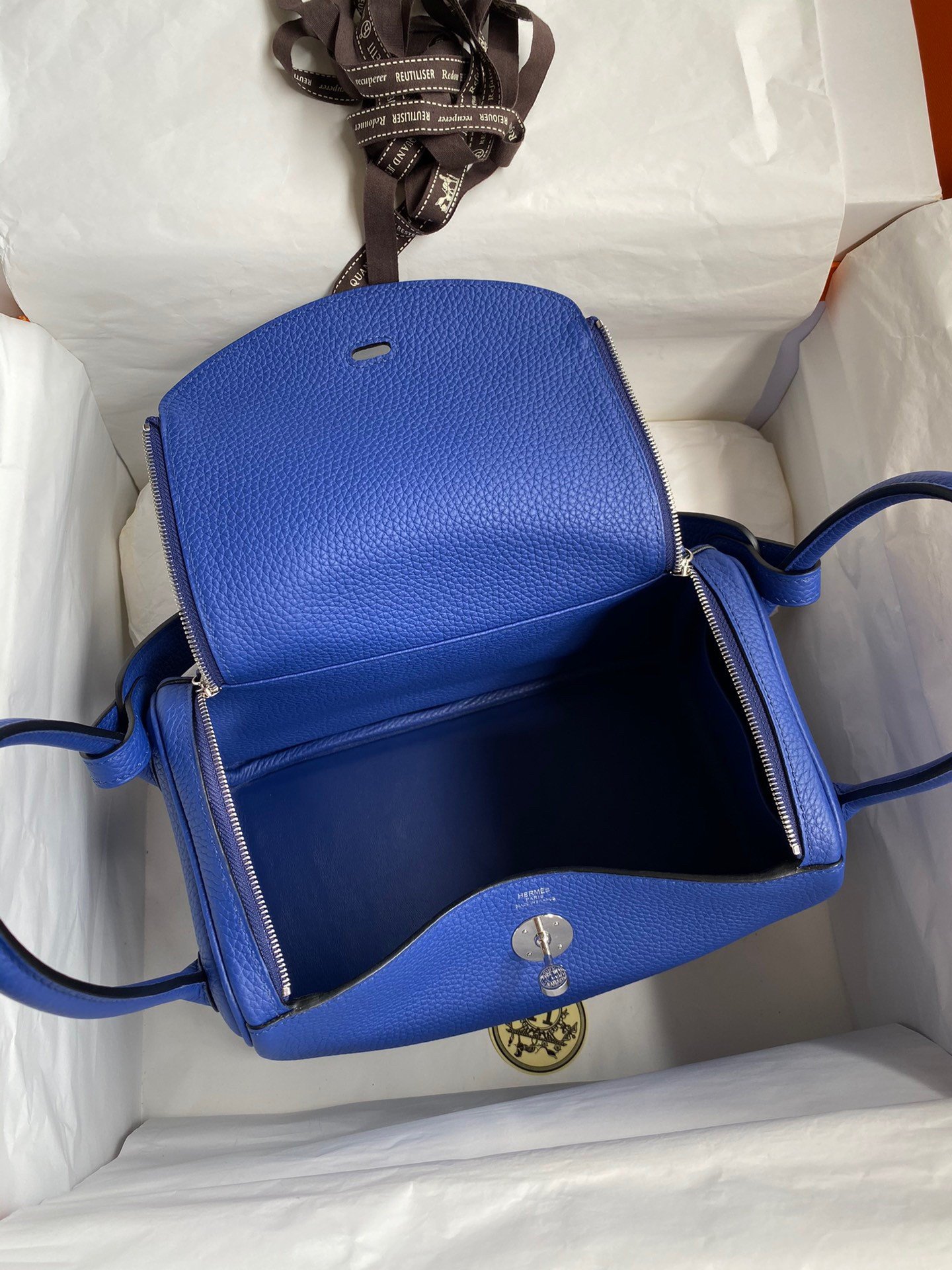 Hermes Lindy 26 Handmade Bag In Blue Electric Clemence Leather