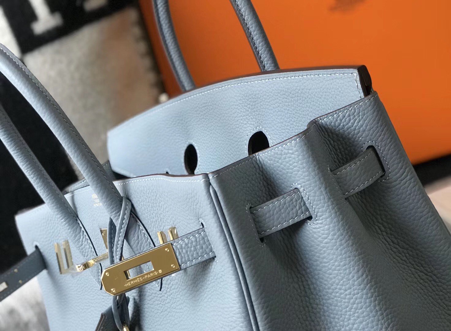 Hermes Birkin 30 Bag in Blue Lin Clemence Leather with GHW