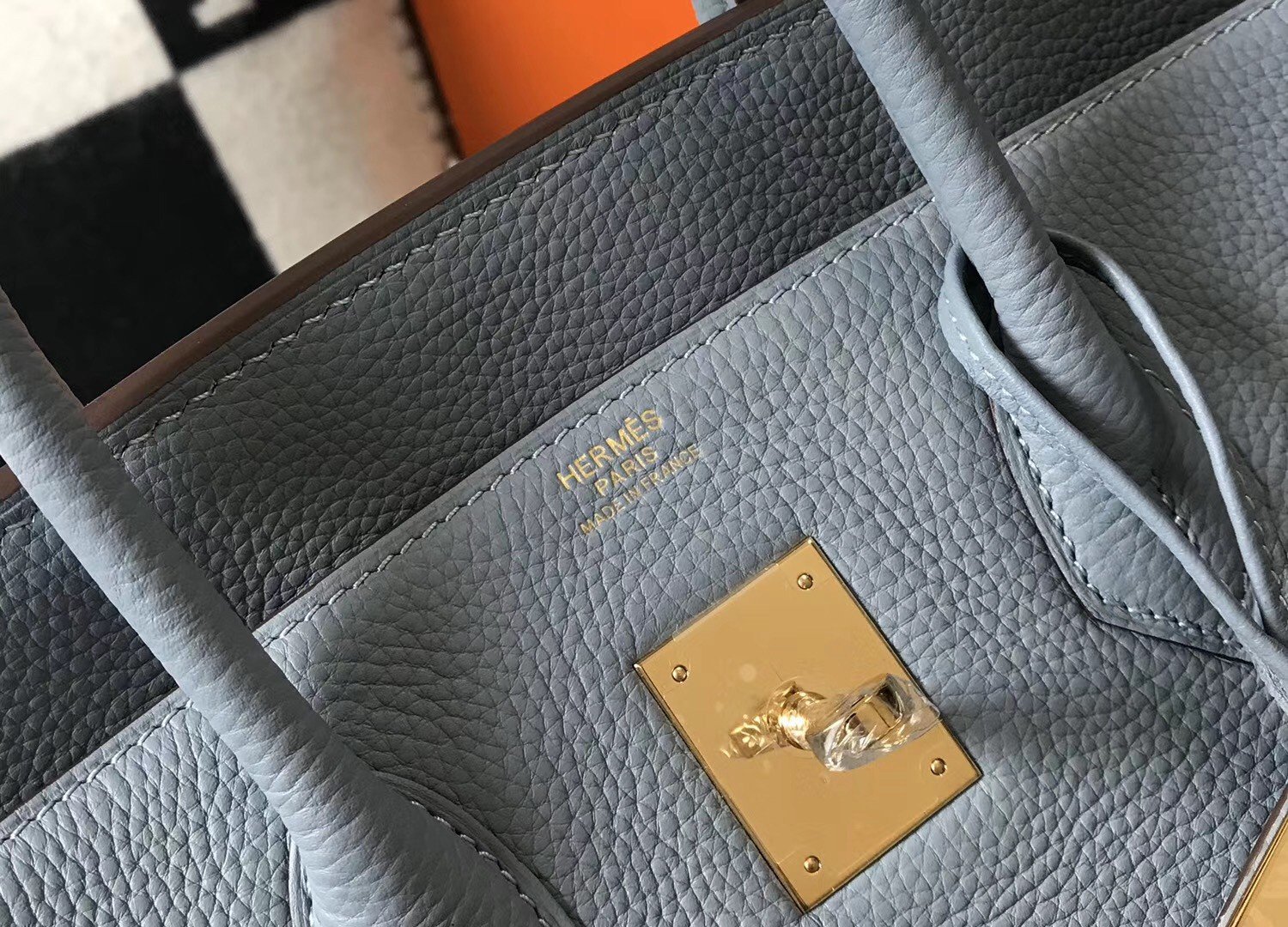 Hermes Birkin 30 Bag in Blue Lin Clemence Leather with GHW