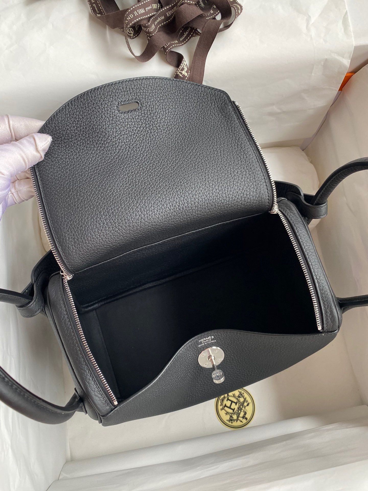 Hermes Lindy 26 Handmade Bag In Black Clemence Leather