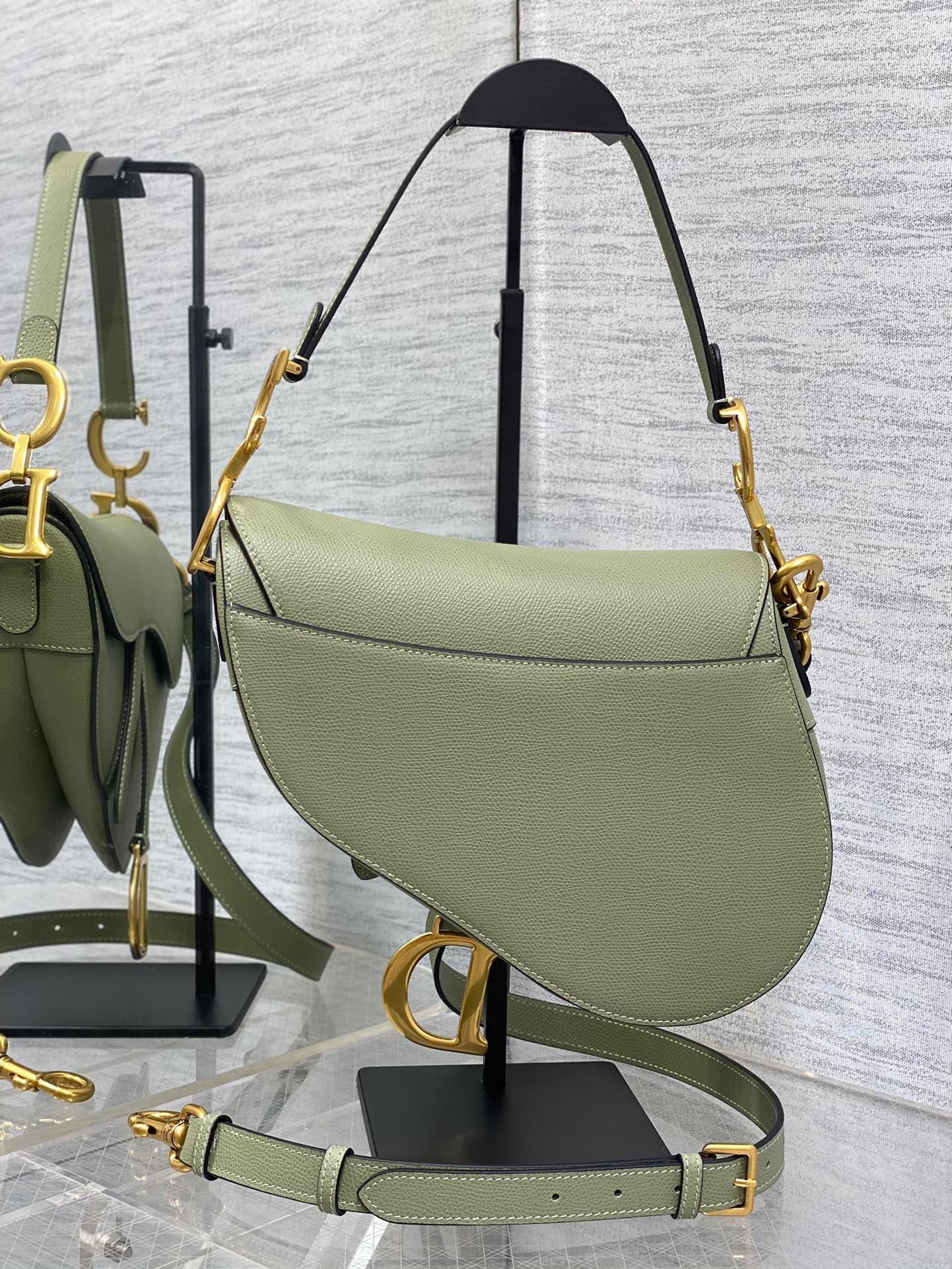 Dior Saddle Bag with Strap in Ethereal Green Grained Calfskin