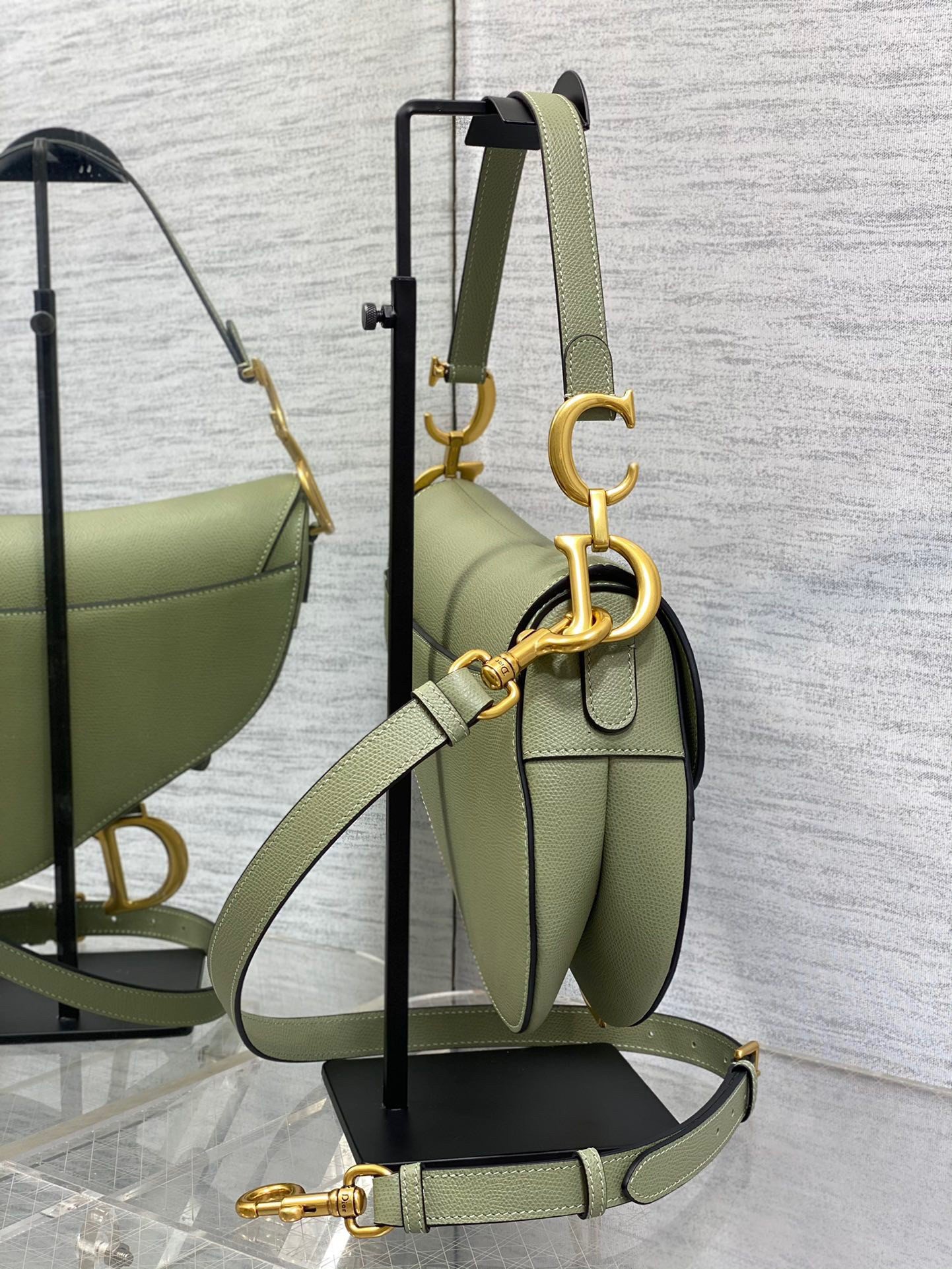 Dior Saddle Bag with Strap in Ethereal Green Grained Calfskin