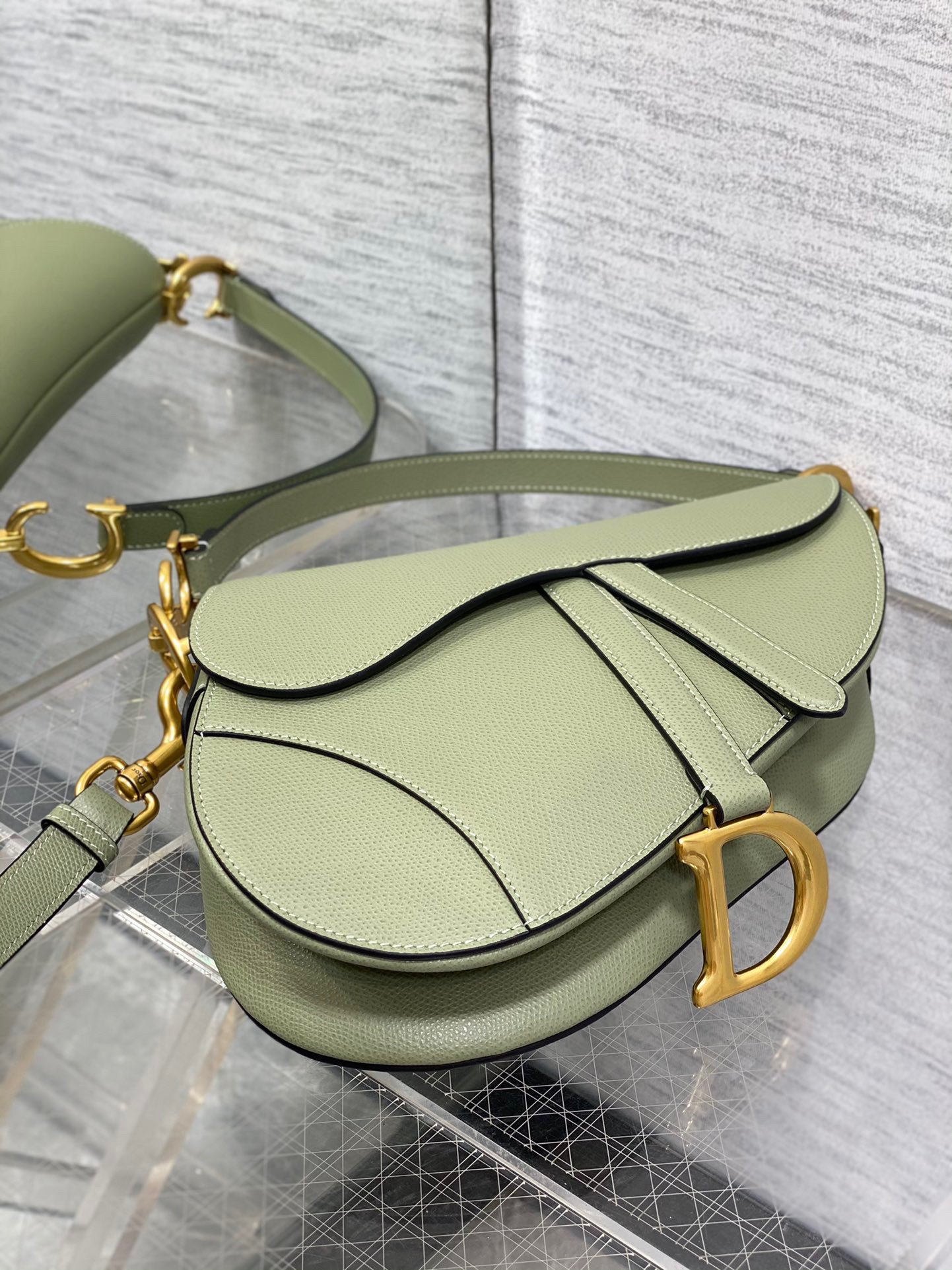 Dior Saddle Bag with Strap in Ethereal Green Grained Calfskin