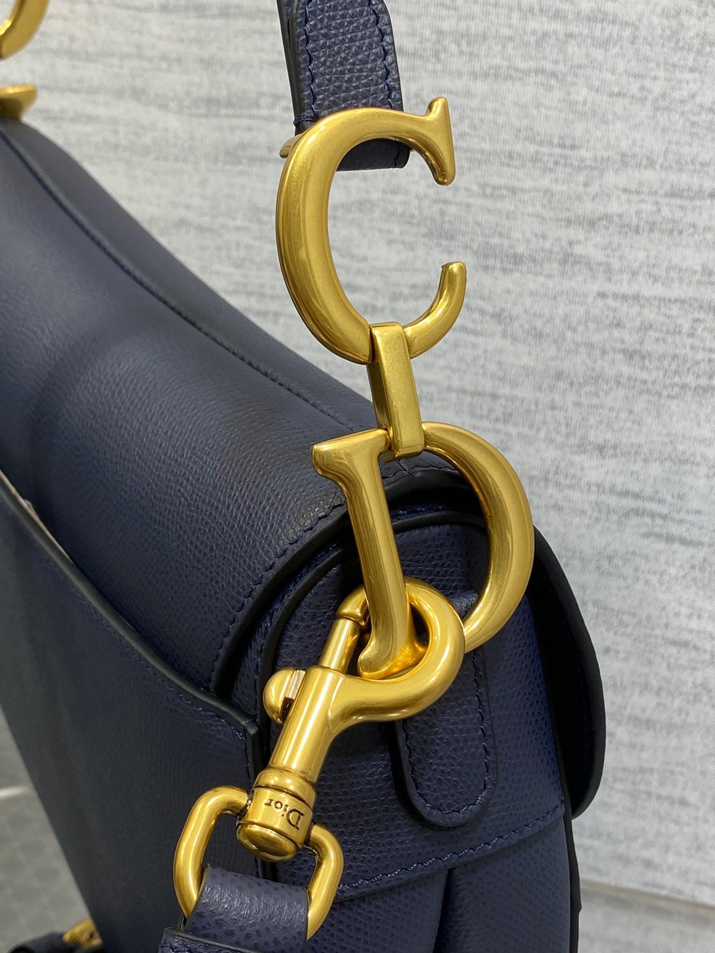 Dior Saddle Bag with Strap in Indigo Blue Grained Calfskin