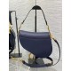 Dior Saddle Bag with Strap in Indigo Blue Grained Calfskin