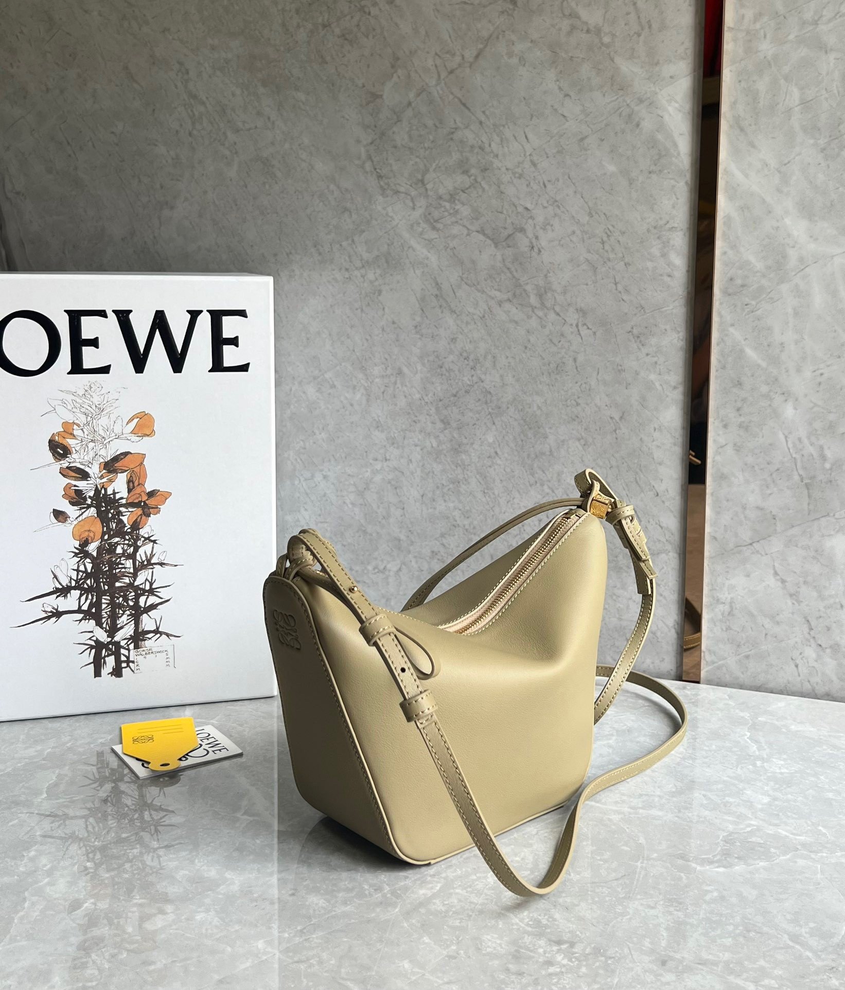 Loewe Mini Hammock Hobo Bag in Clay Green Calfskin