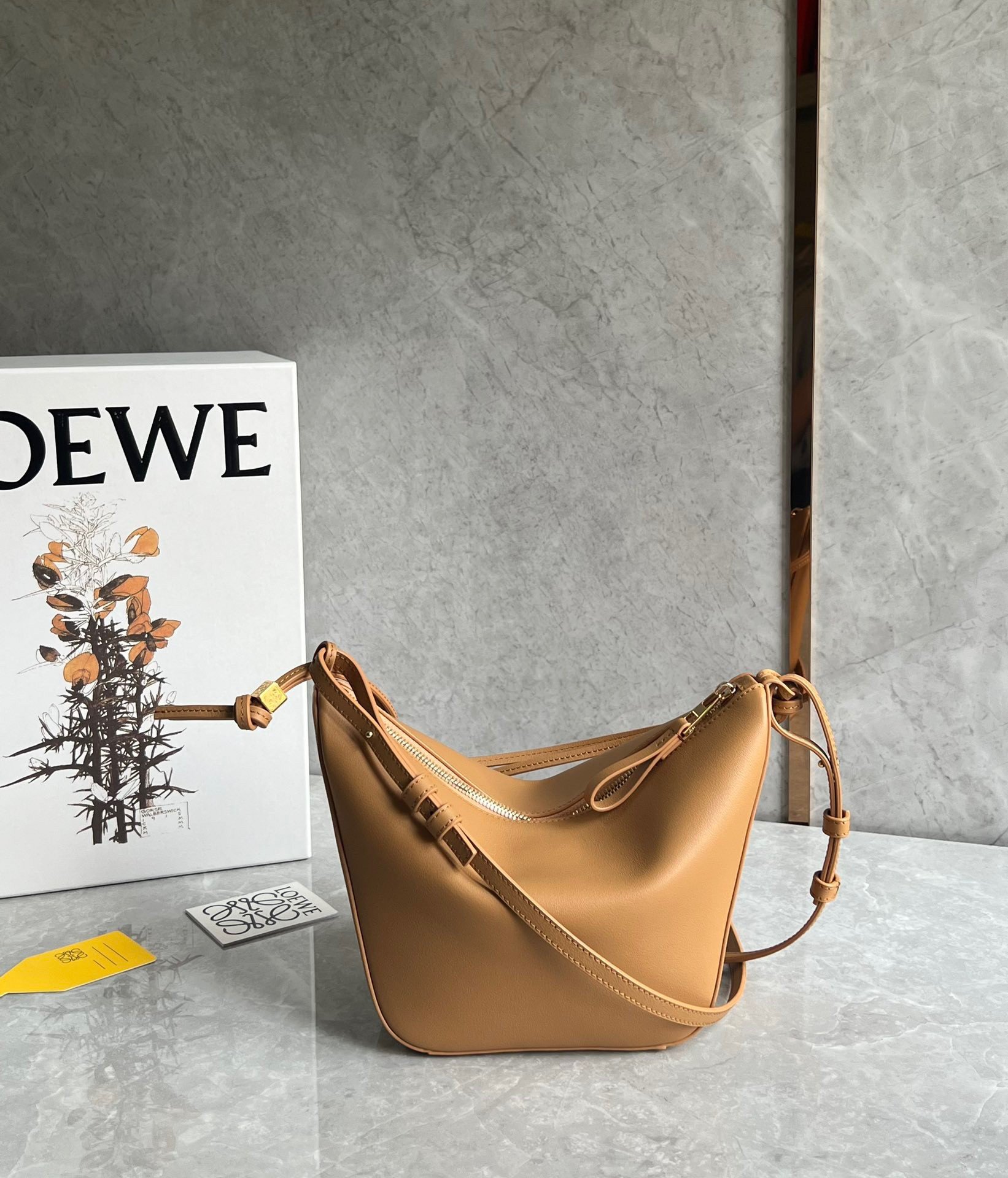 Loewe Mini Hammock Hobo Bag in Light Brown Calfskin