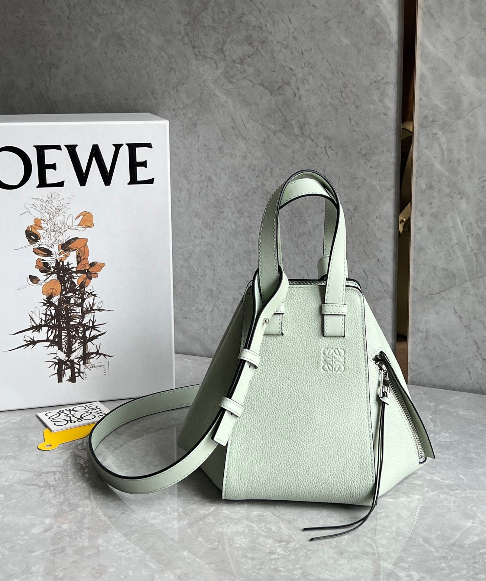 Loewe Compact Hammock Bag in Light Celadon Grained Calfskin