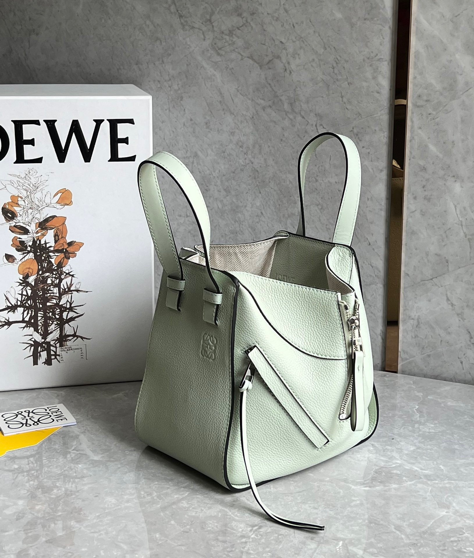 Loewe Compact Hammock Bag in Light Celadon Grained Calfskin