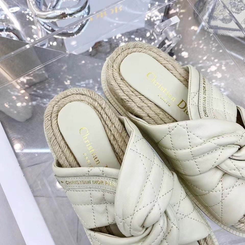 Dior Dtwist Slides In White Cannage Lambskin