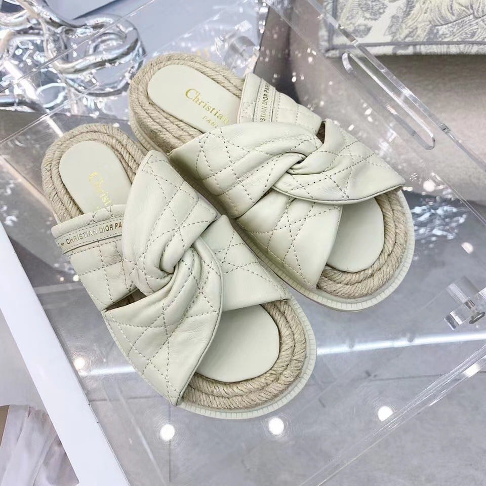 Dior Dtwist Slides In White Cannage Lambskin