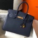 Hermes Birkin 30 Bag in Navy Blue Clemence Leather with GHW