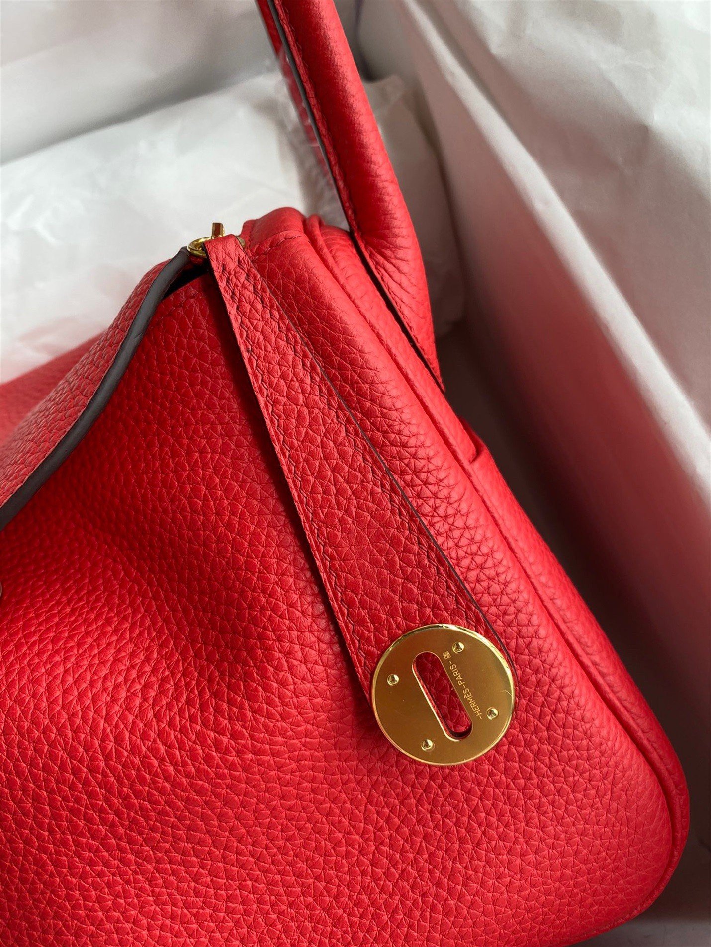 Hermes Lindy 26 Handmade Bag In Red Clemence Leather