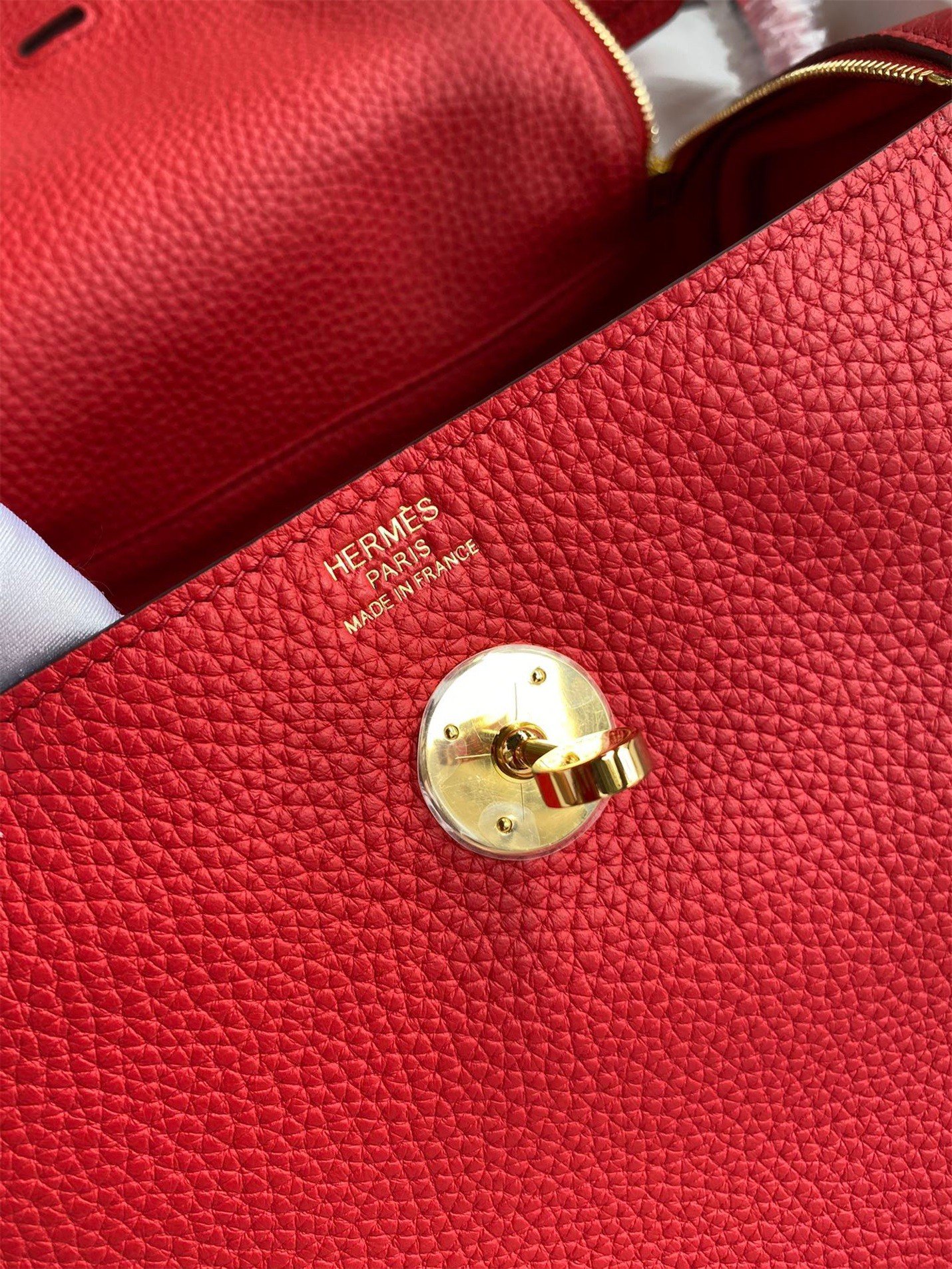 Hermes Lindy 26 Handmade Bag In Red Clemence Leather