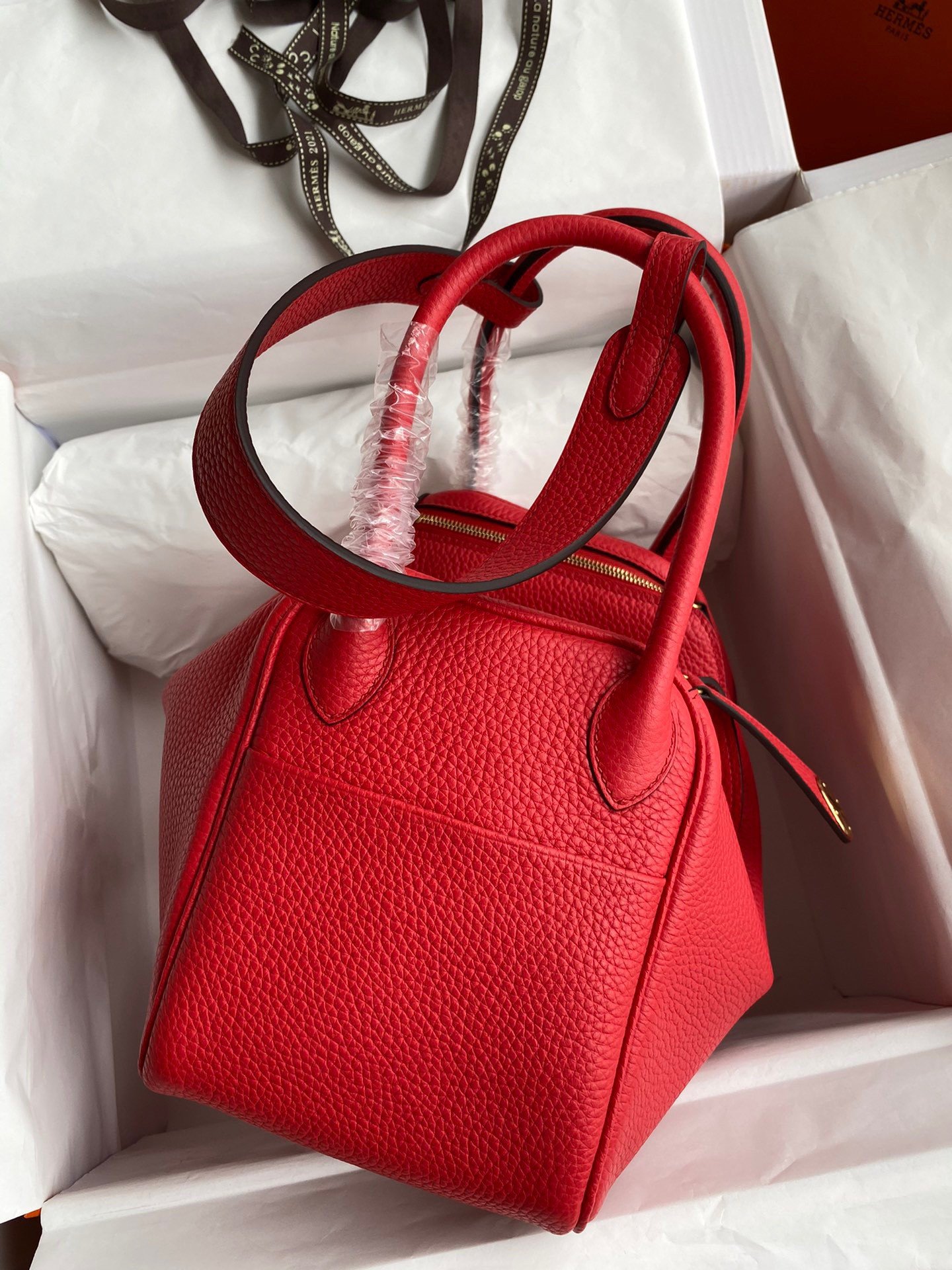 Hermes Lindy 26 Handmade Bag In Red Clemence Leather