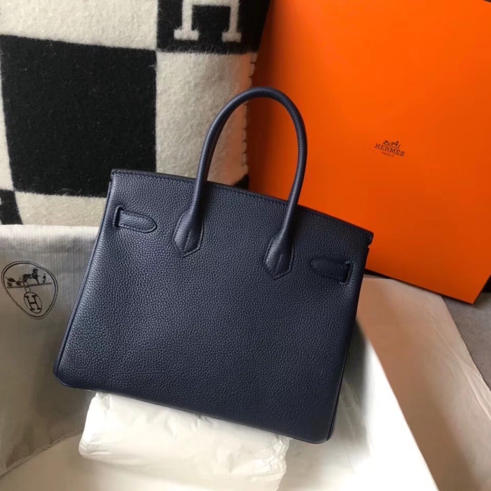 Hermes Birkin 30 Bag in Navy Blue Clemence Leather with GHW