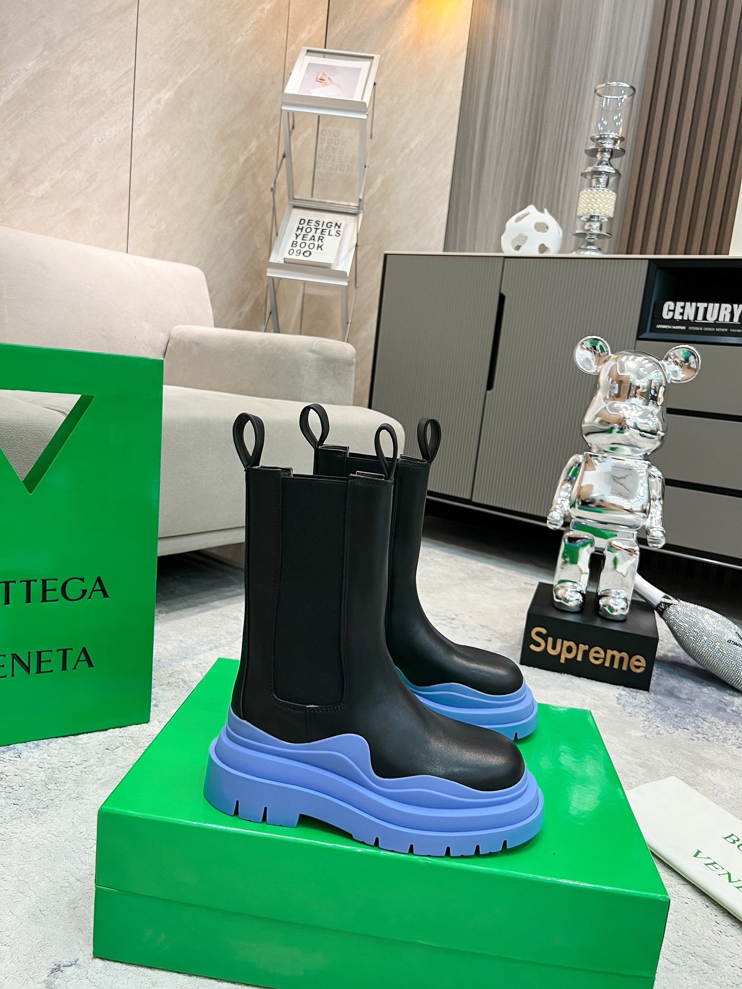 Bottega Veneta BV Tire Chelsea Boots with Blue Outsole