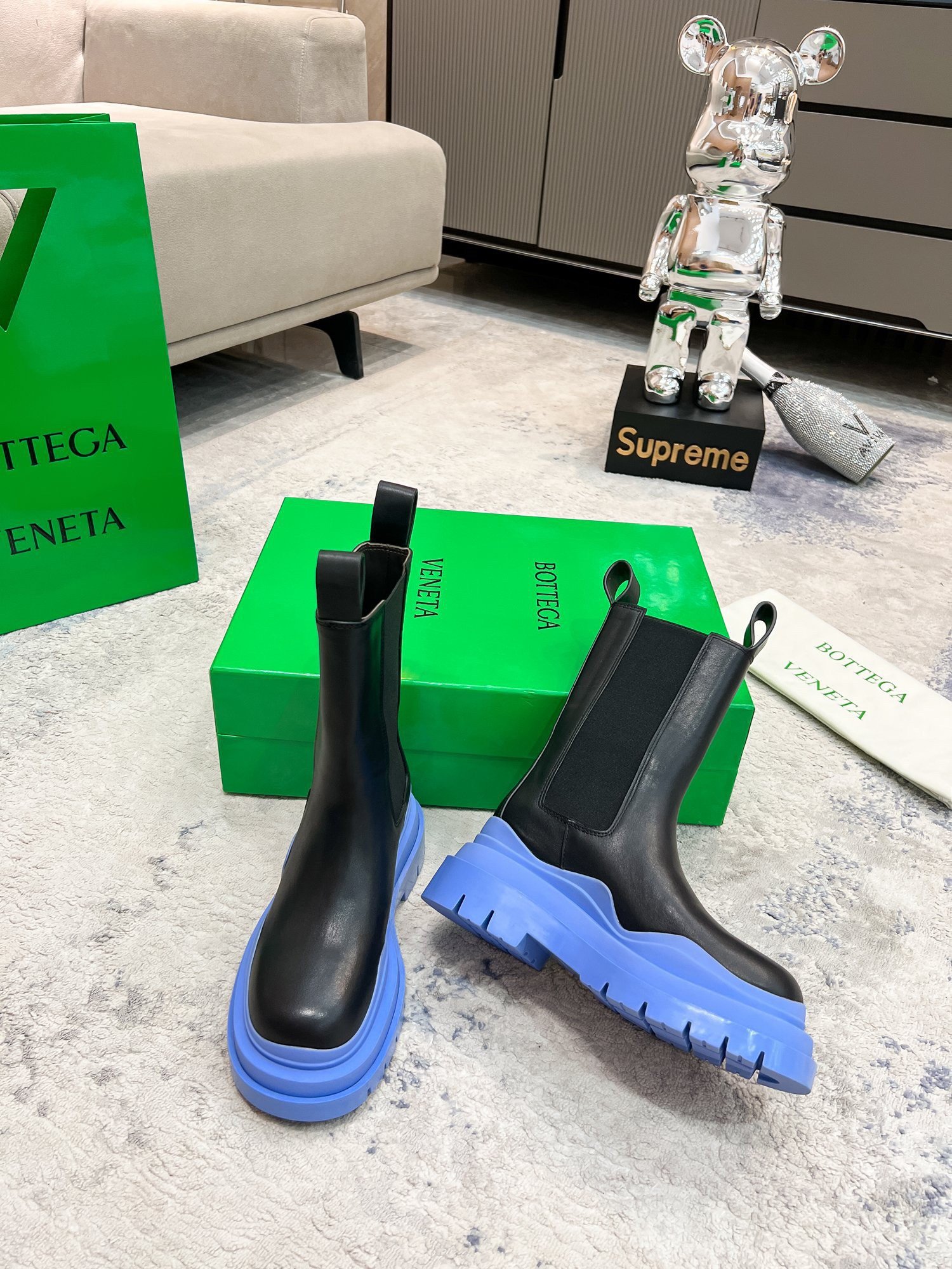 Bottega Veneta BV Tire Chelsea Boots with Blue Outsole