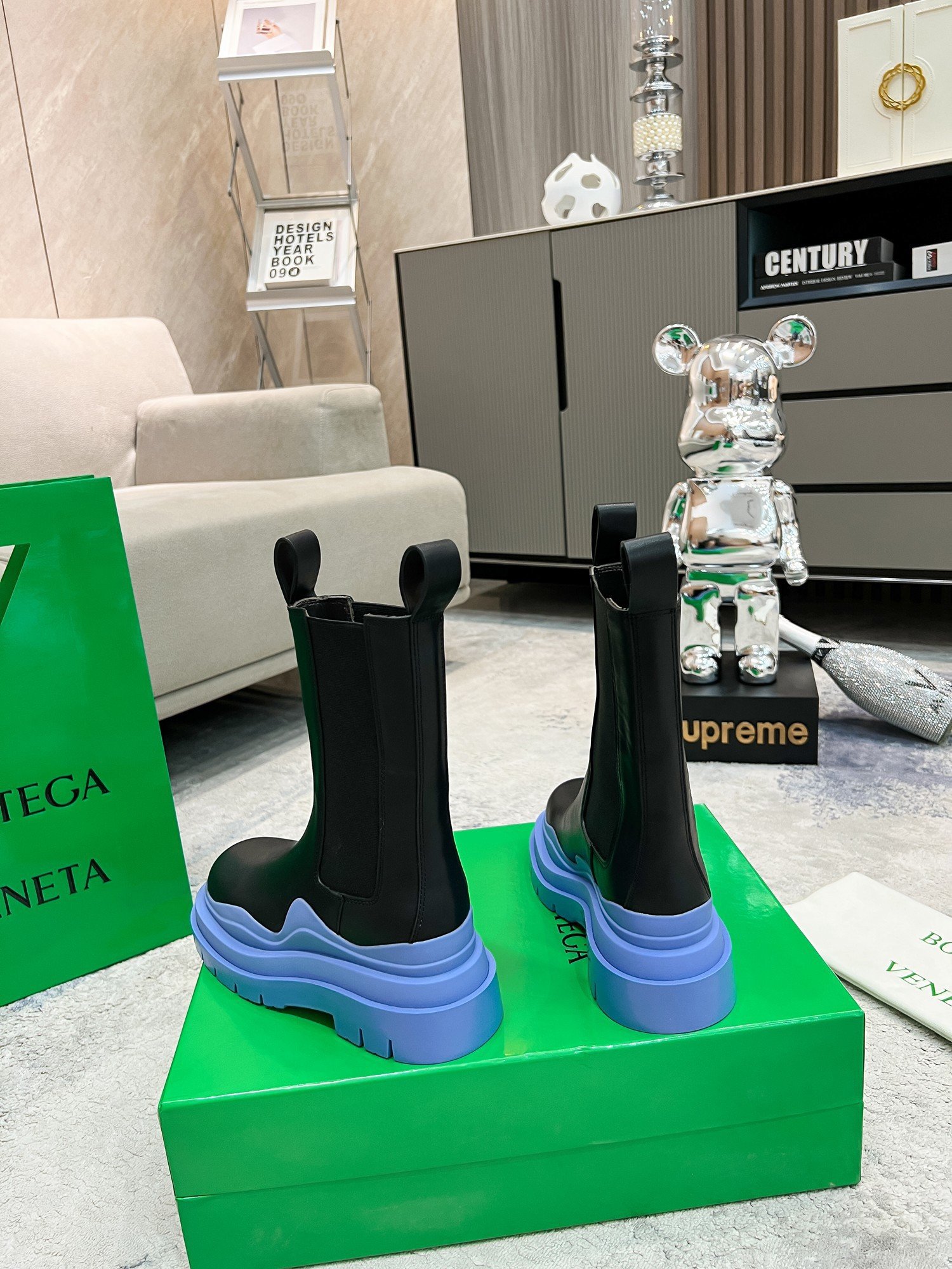 Bottega Veneta BV Tire Chelsea Boots with Blue Outsole