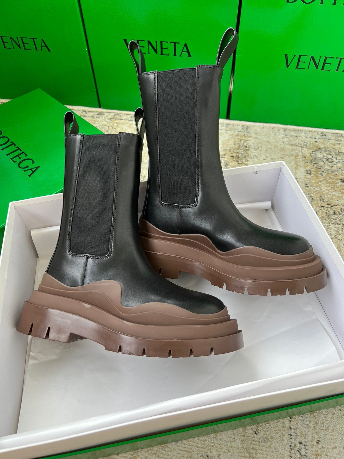 Bottega Veneta BV Tire Chelsea Boots with Brown Outsole