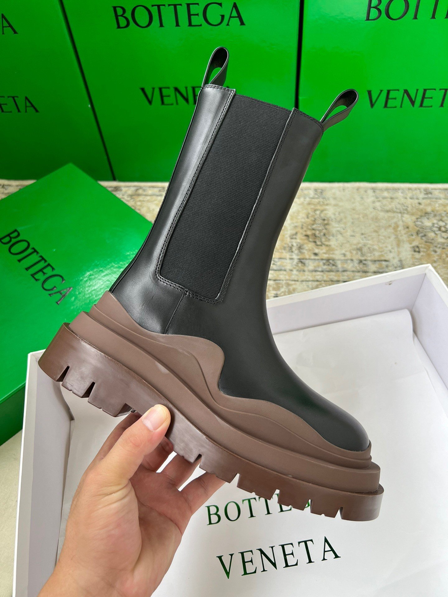 Bottega Veneta BV Tire Chelsea Boots with Brown Outsole