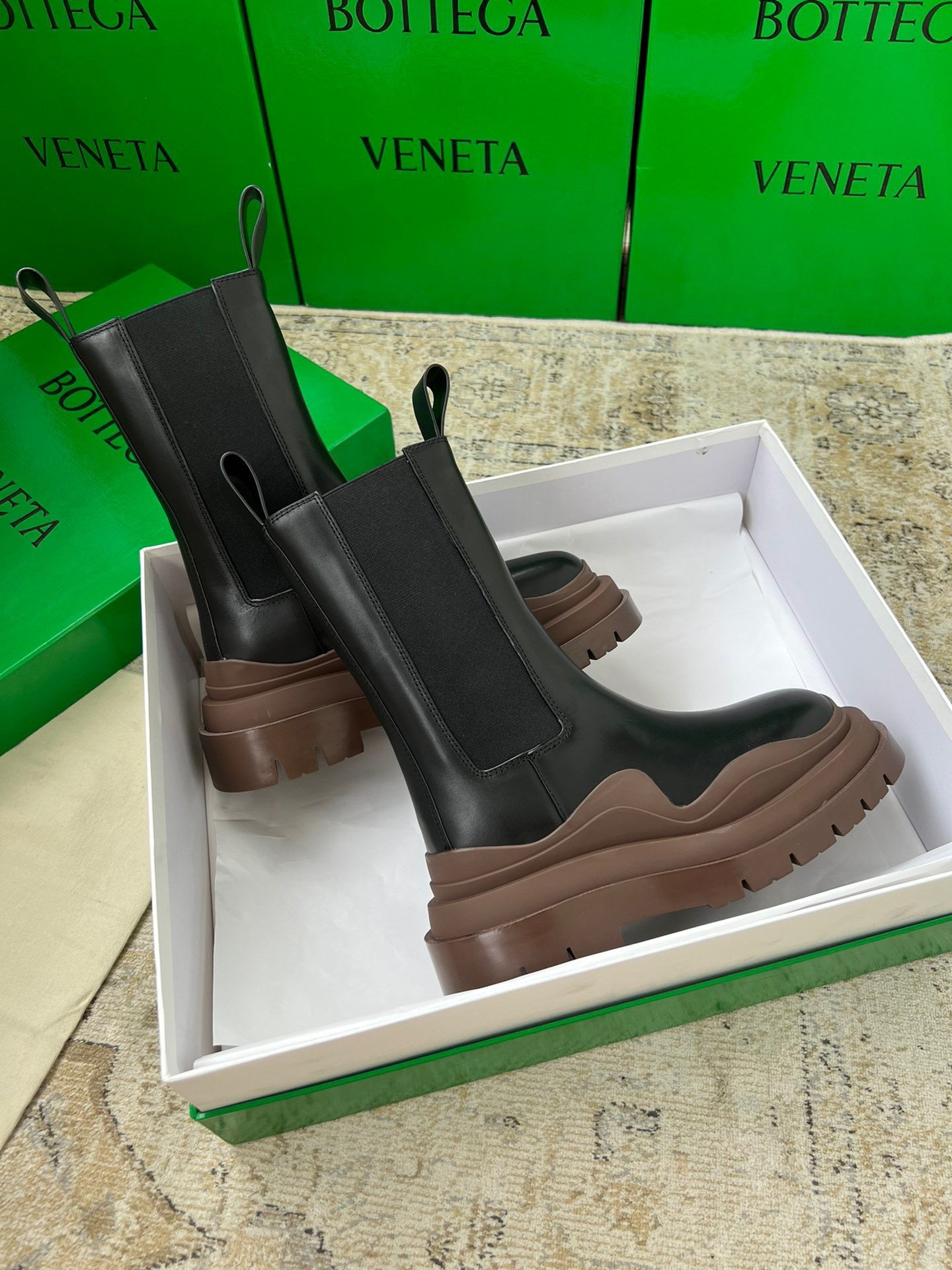 Bottega Veneta BV Tire Chelsea Boots with Brown Outsole