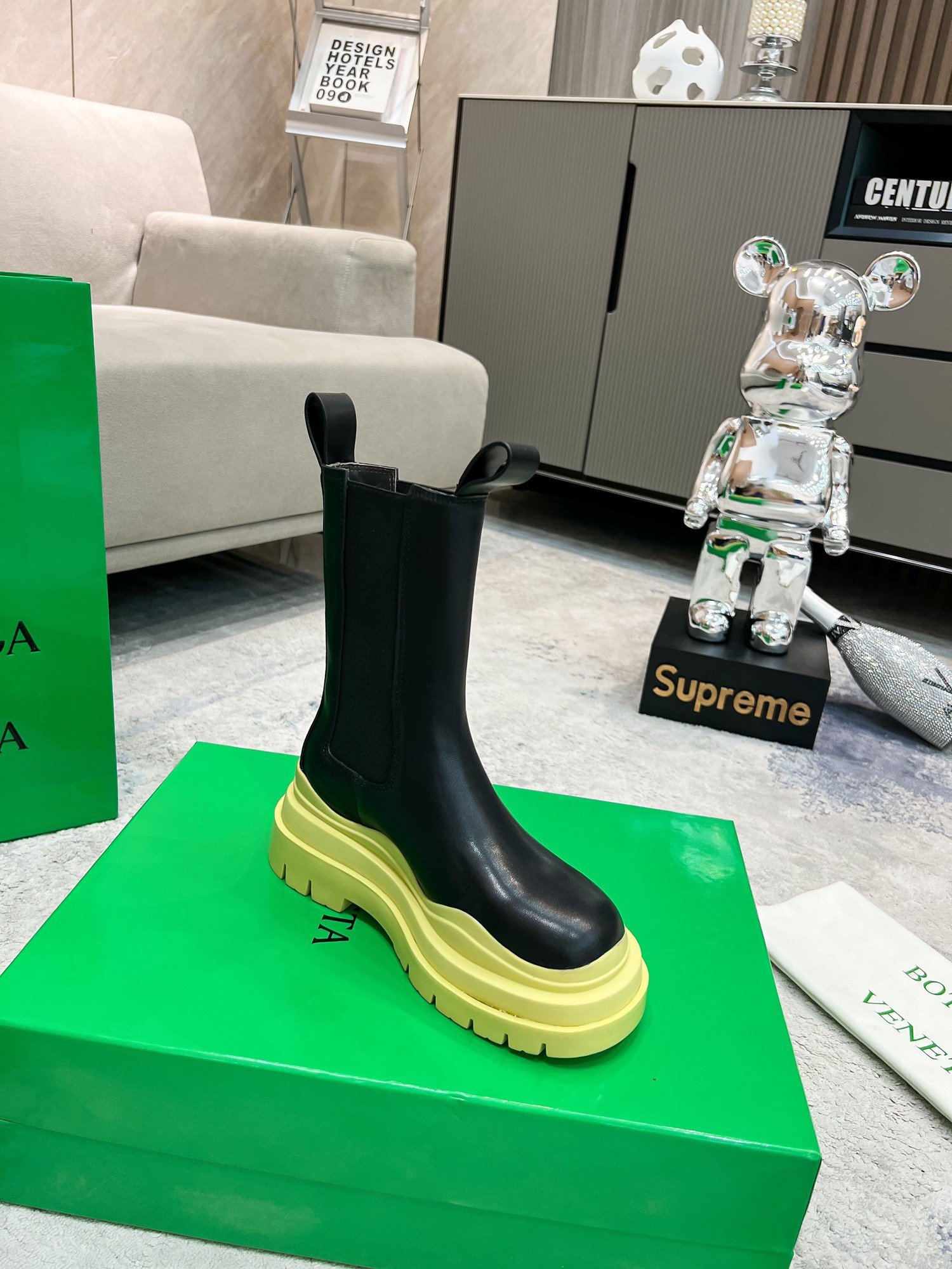 Bottega Veneta BV Tire Chelsea Boots with Yellow Outsole