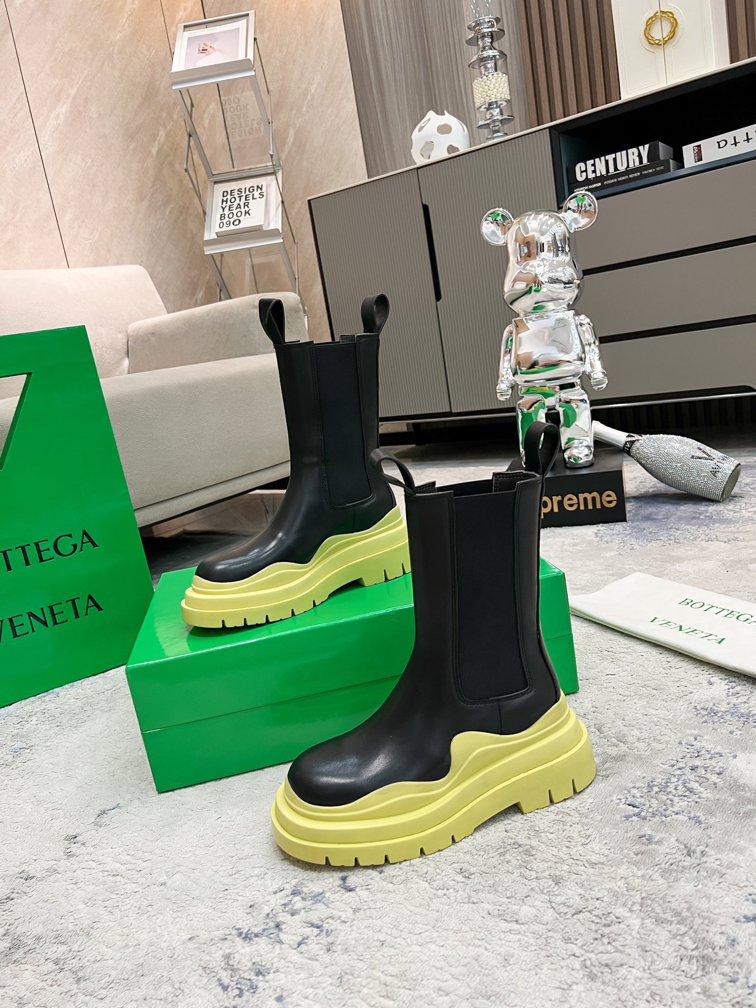 Bottega Veneta BV Tire Chelsea Boots with Yellow Outsole