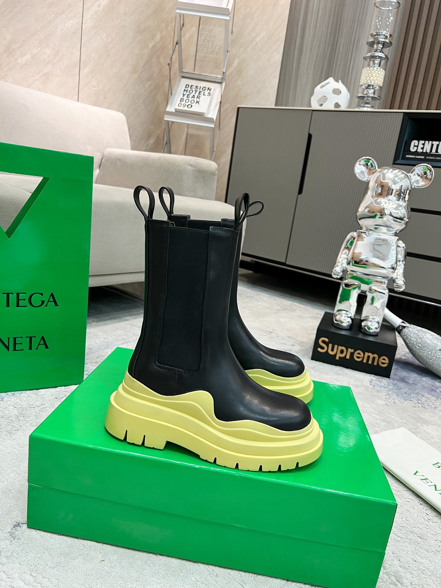 Bottega Veneta BV Tire Chelsea Boots with Yellow Outsole