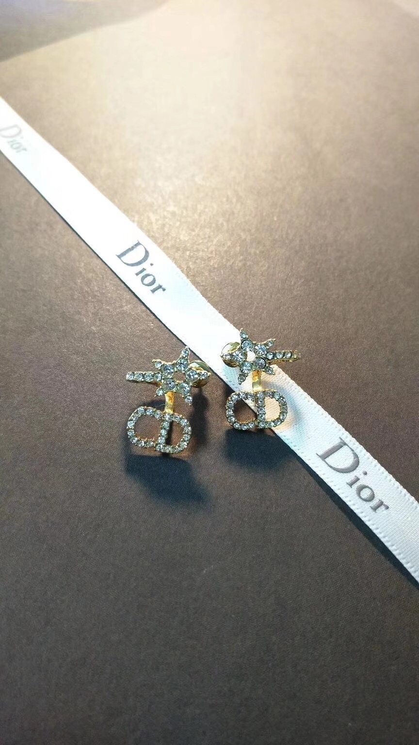 Dior Clair D Lune Earrings In Gold-Finish Metal and White Crystals