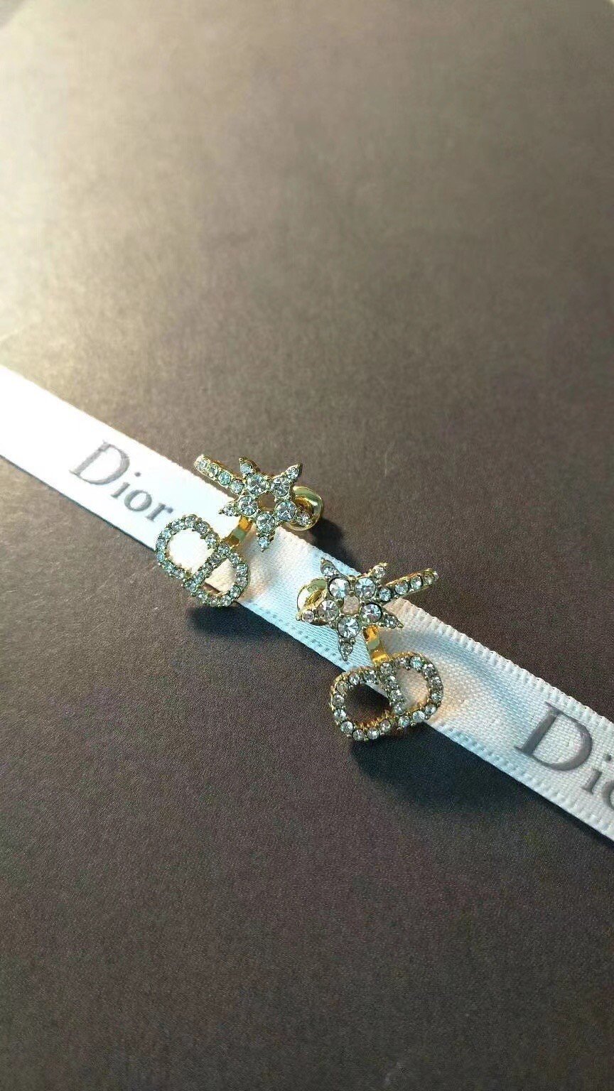 Dior Clair D Lune Earrings In Gold-Finish Metal and White Crystals