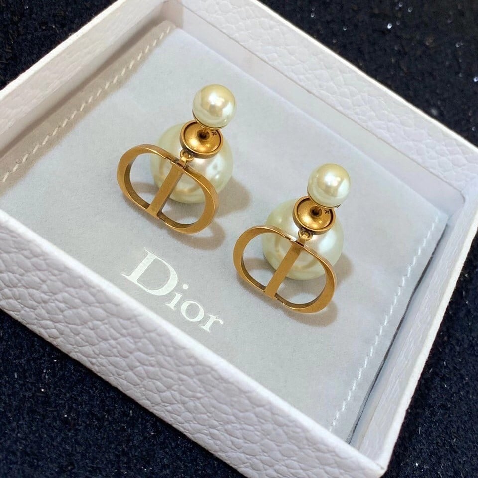 Dior Tribales Earrings In Antique Gold-Finish Metal and White Resin Pearls