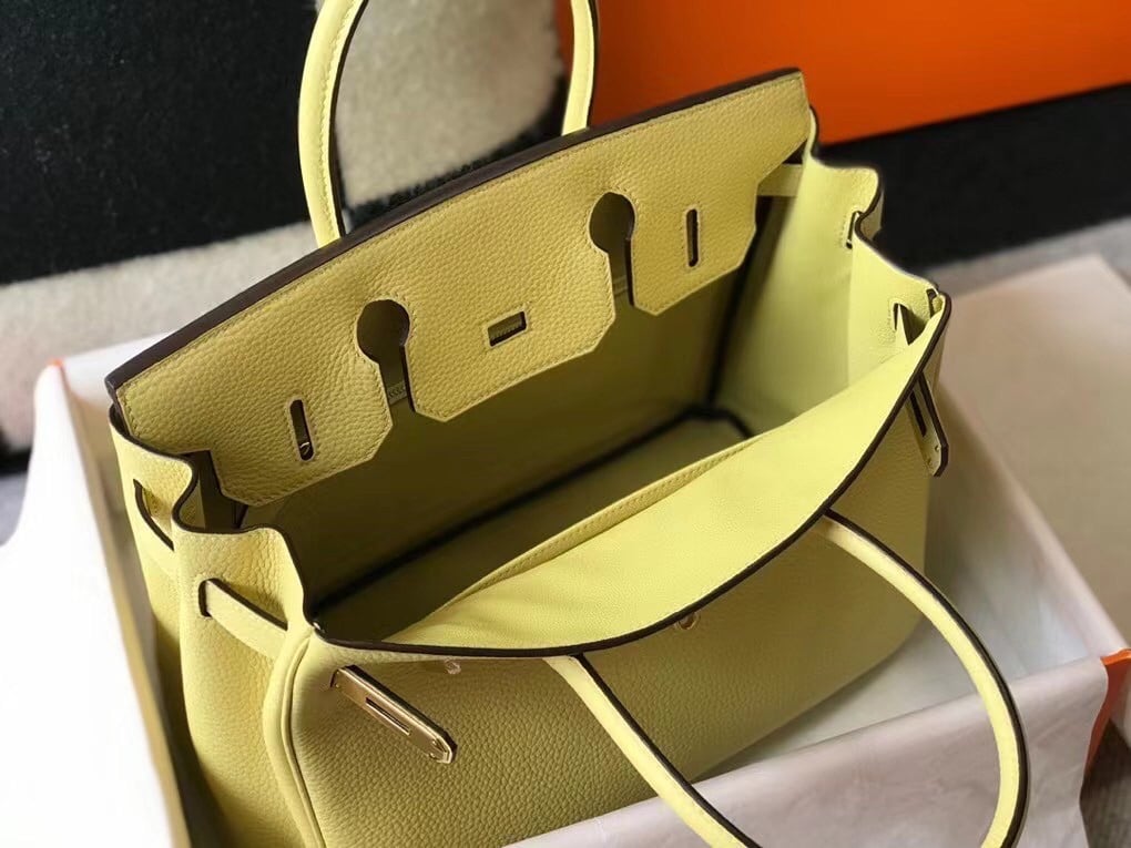 Hermes Birkin 30 Bag in Jaune Poussin Clemence Leather with GHW